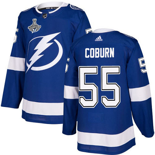 Men Adidas Tampa Bay Lightning #55 Braydon Coburn Blue Home Authentic 2020 Stanley Cup Champions Stitched NHL Jersey->tampa bay lightning->NHL Jersey